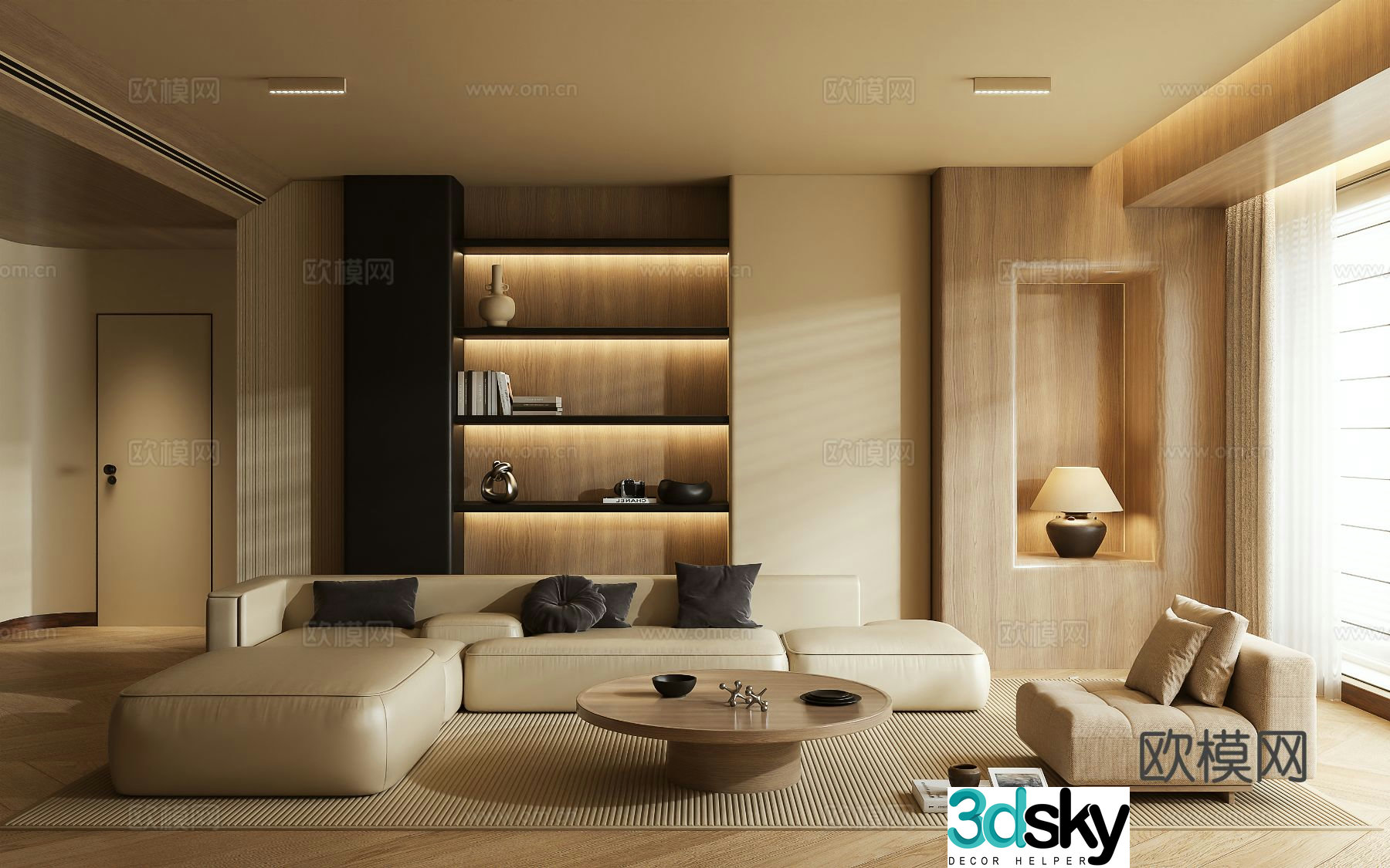 3D model of log style living room