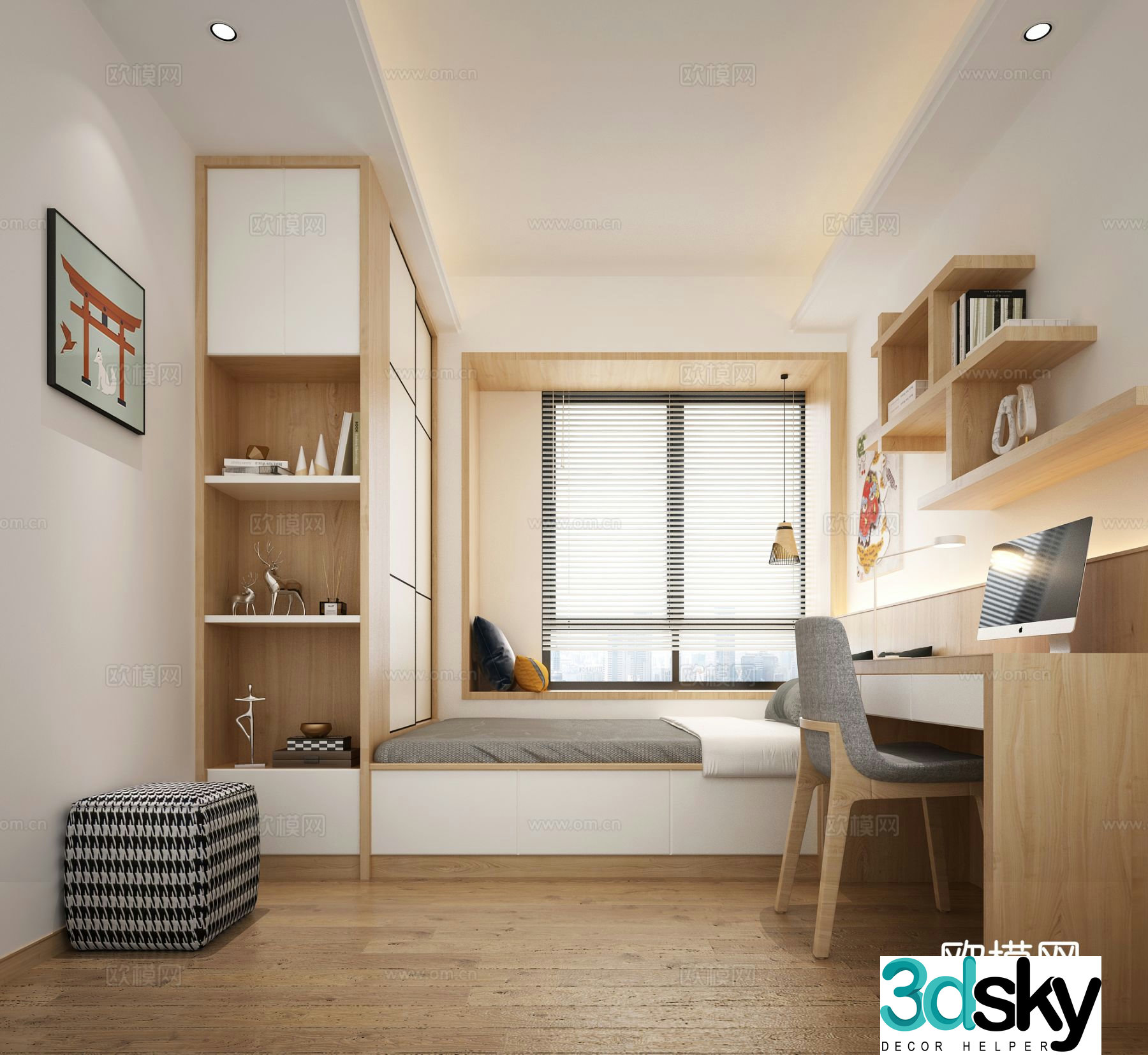 Log style tatami bedroom 3d model