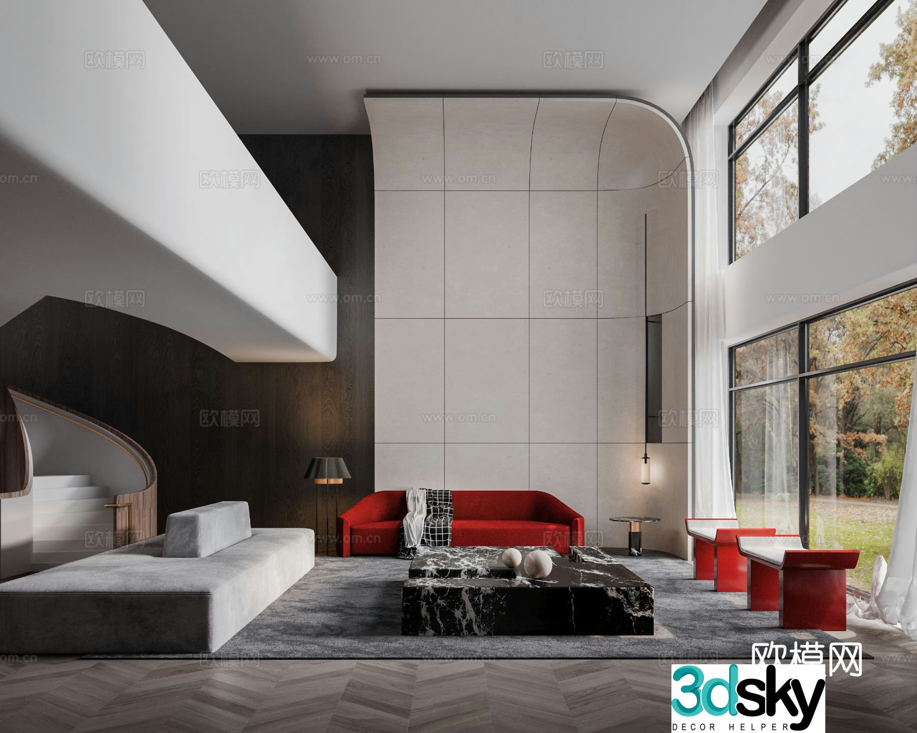 Modern villa living room 3d model