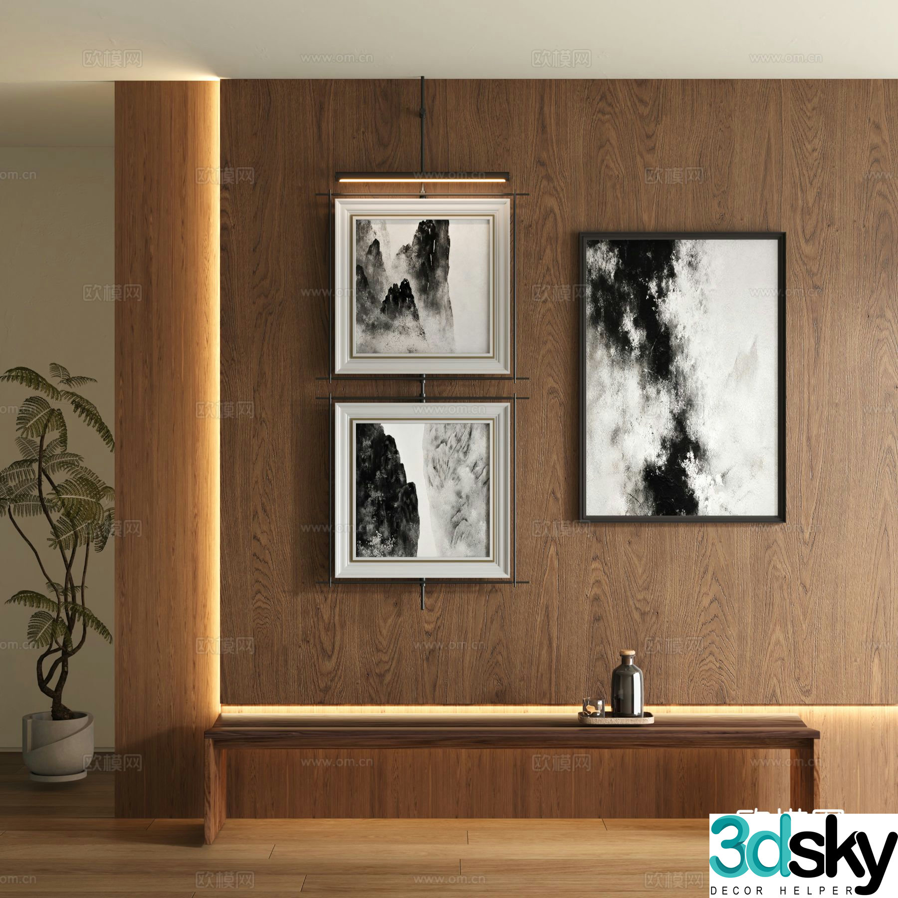 New Chinese style decorative painting ink painting hanging painting 3D model