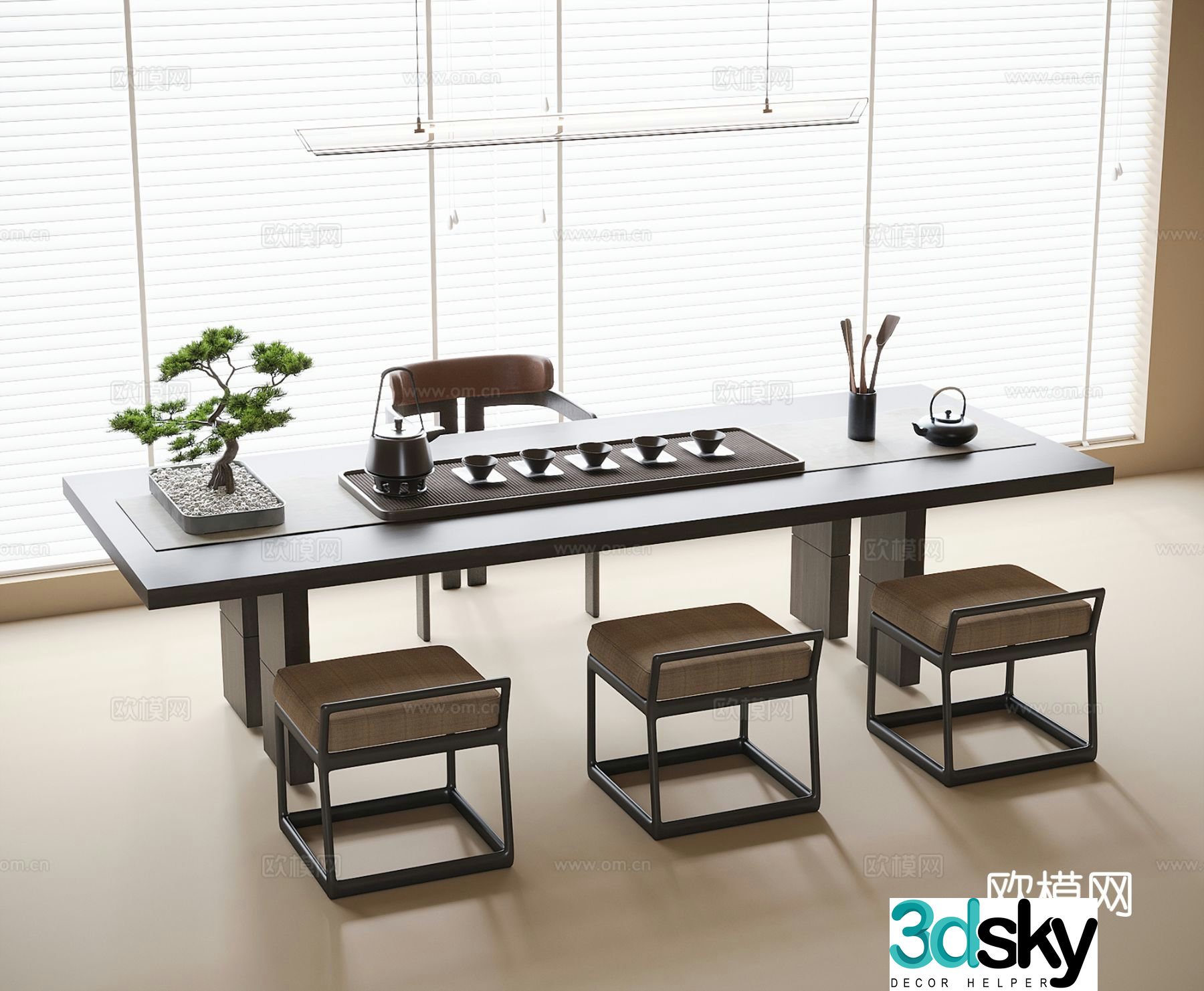 New Chinese tea table and chairs 3d model