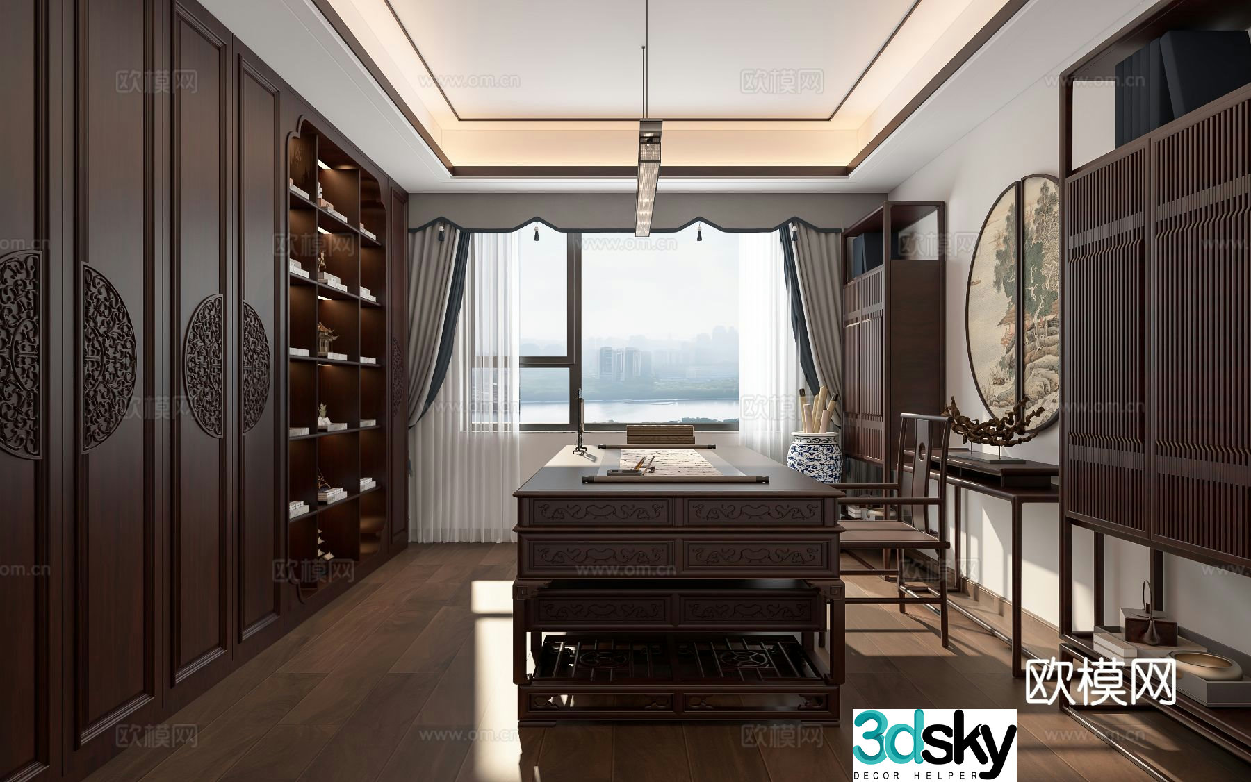 New Chinese style study 3D model