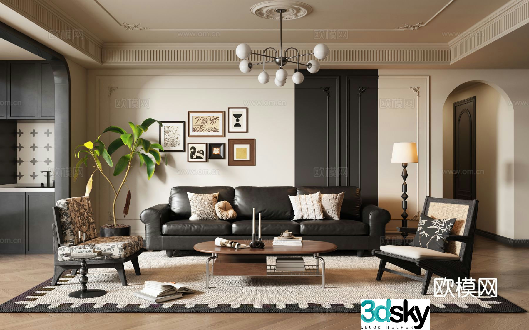 French retro living room 3d model