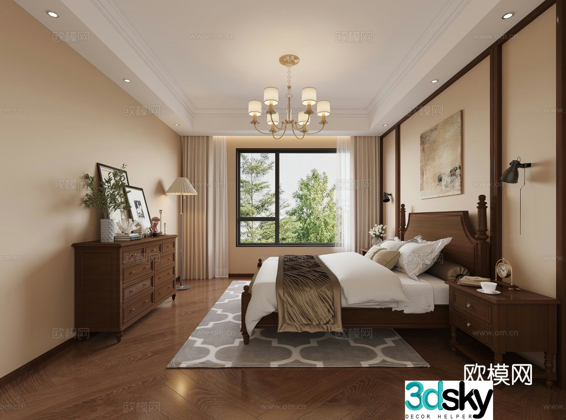 American style bedroom master bedroom 3d model