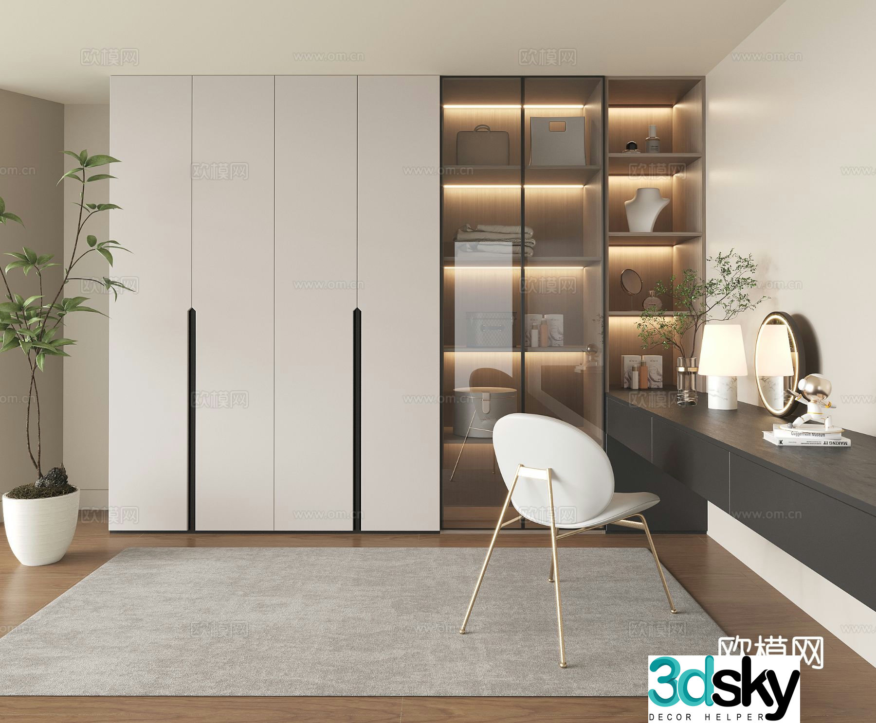 Modern wardrobe dresser integrated cabinet 3d model
