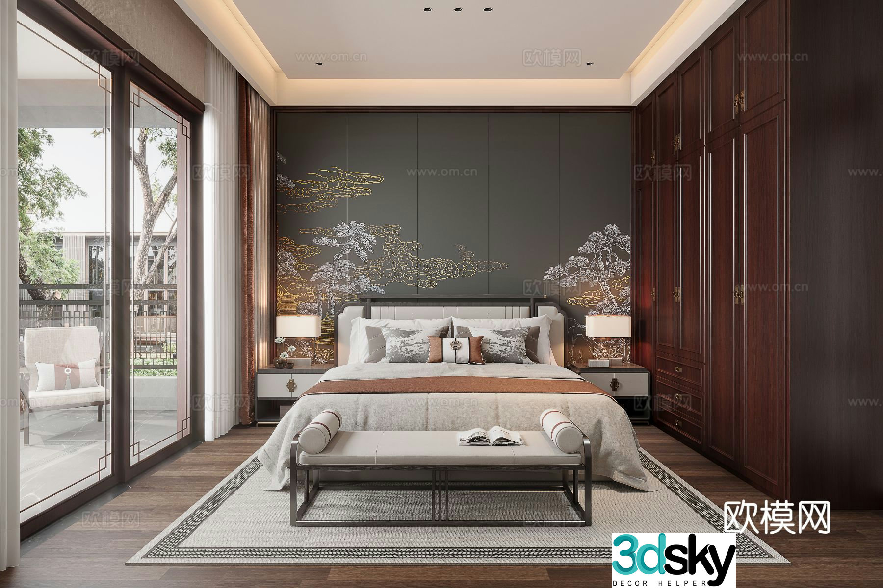 Chinese style bedroom master bedroom elders room 3d model