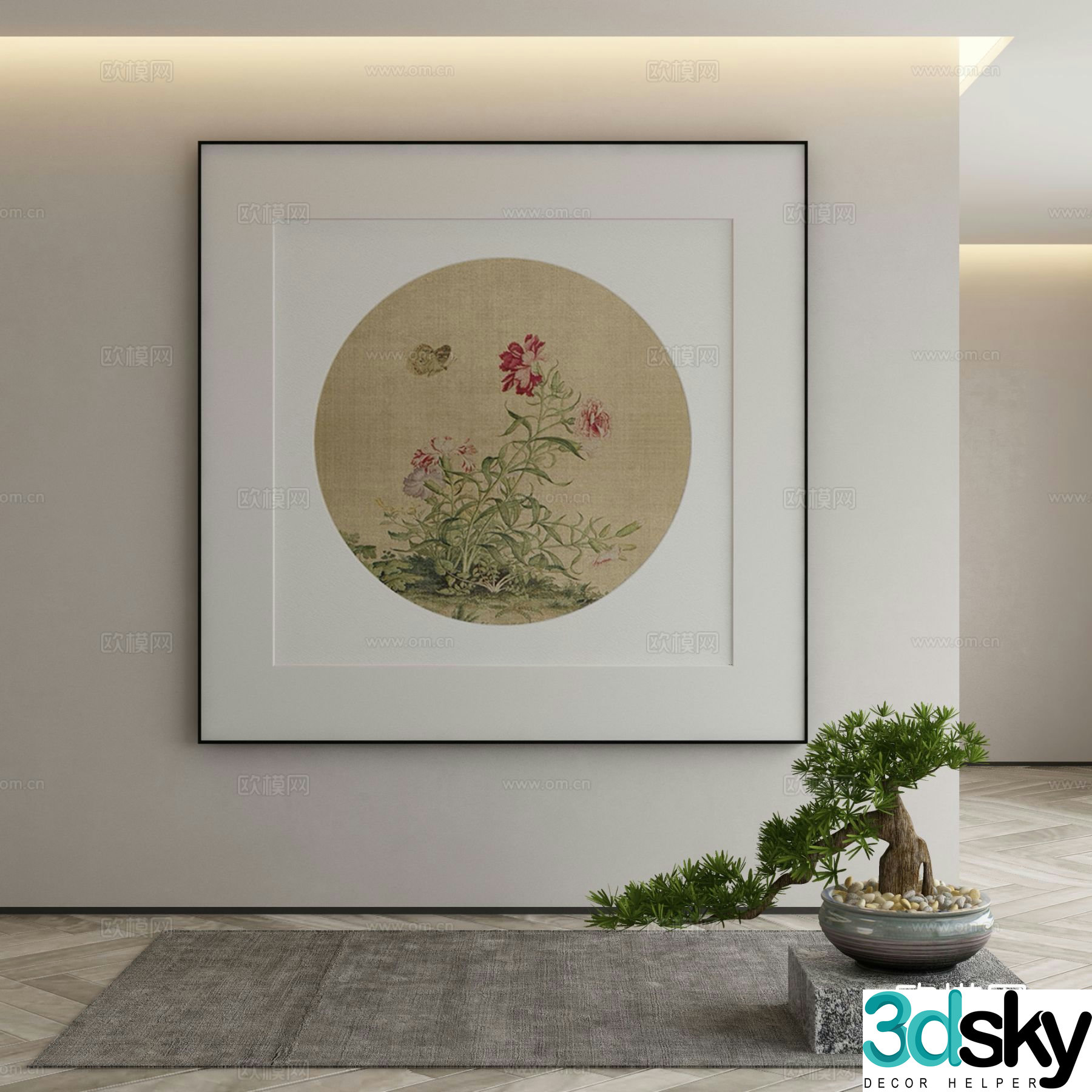 New Chinese style decorative painting flower hanging painting 3d model