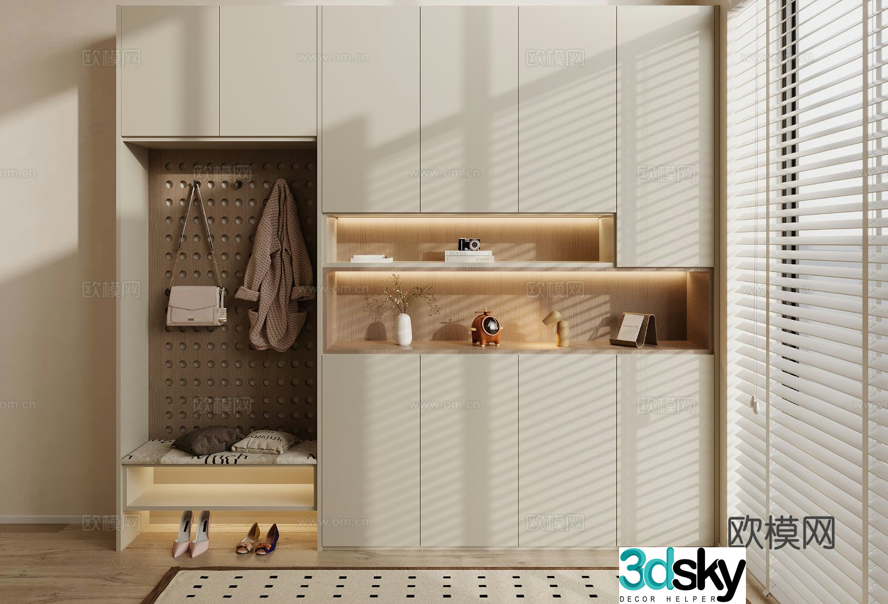 Cream style shoe cabinet 3D model of home shoe cabinet