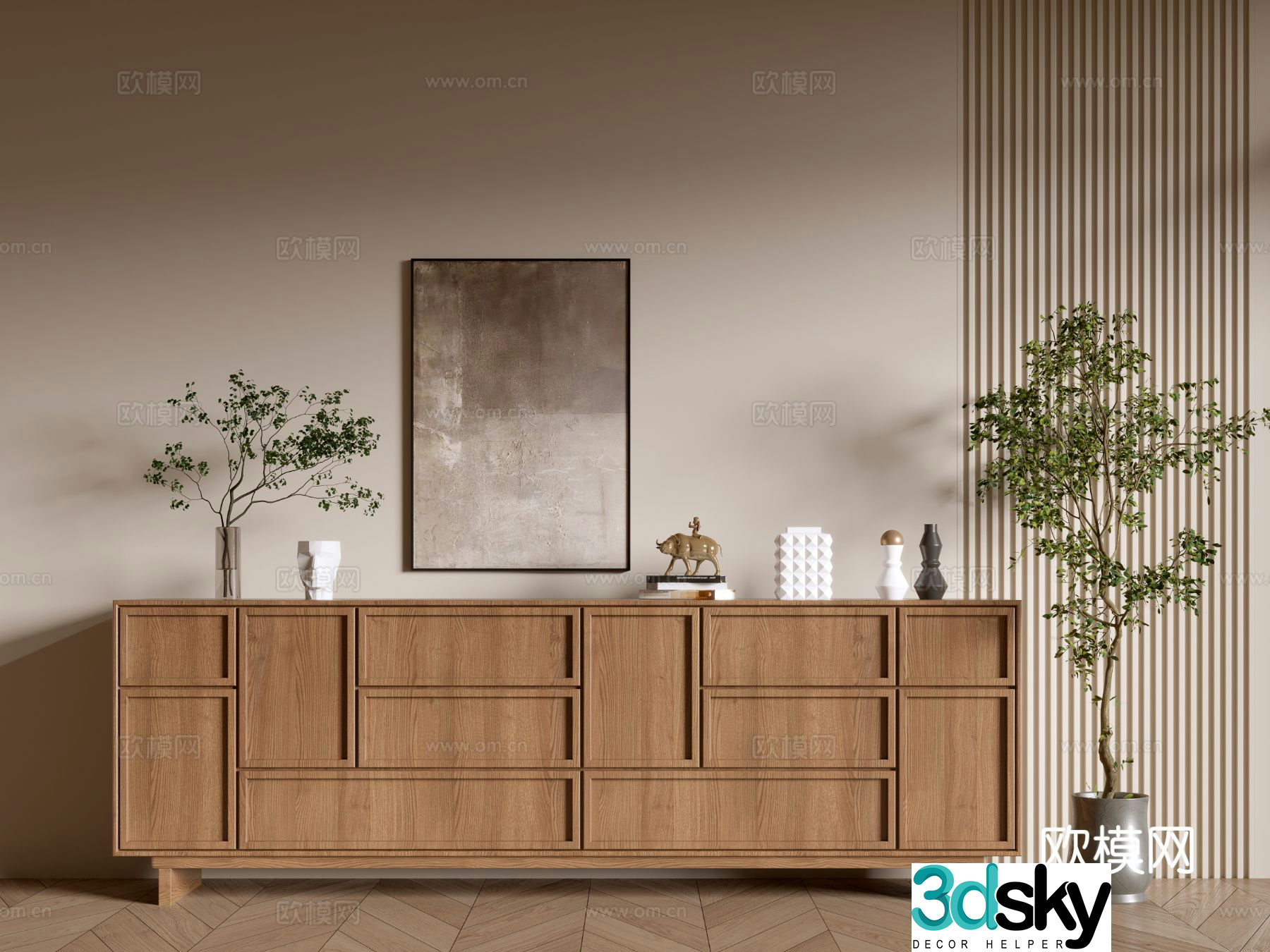 Medieval style entrance cabinet and side cabinet 3D model