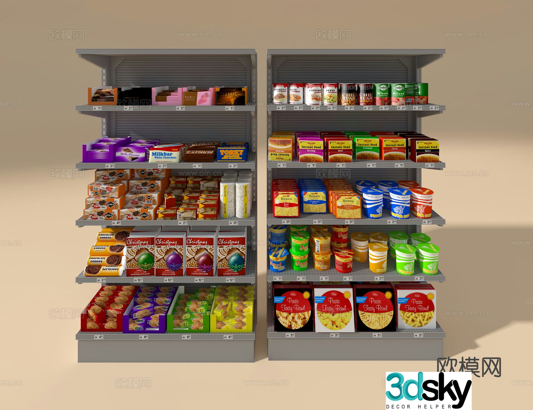Supermarket shelves snack shelves 3d model