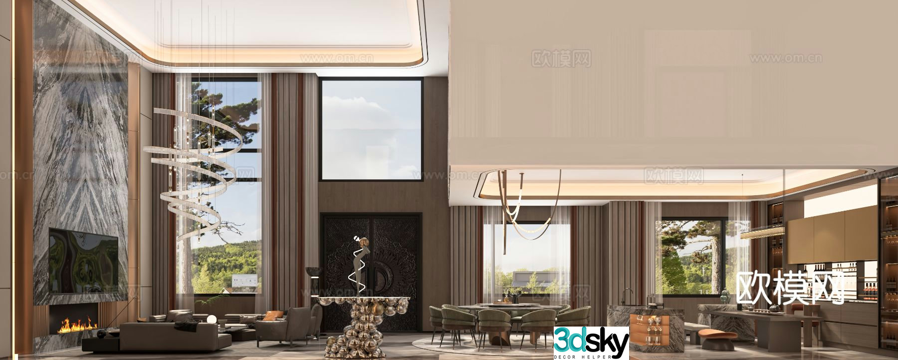 Villa living room hollow villa 3d model