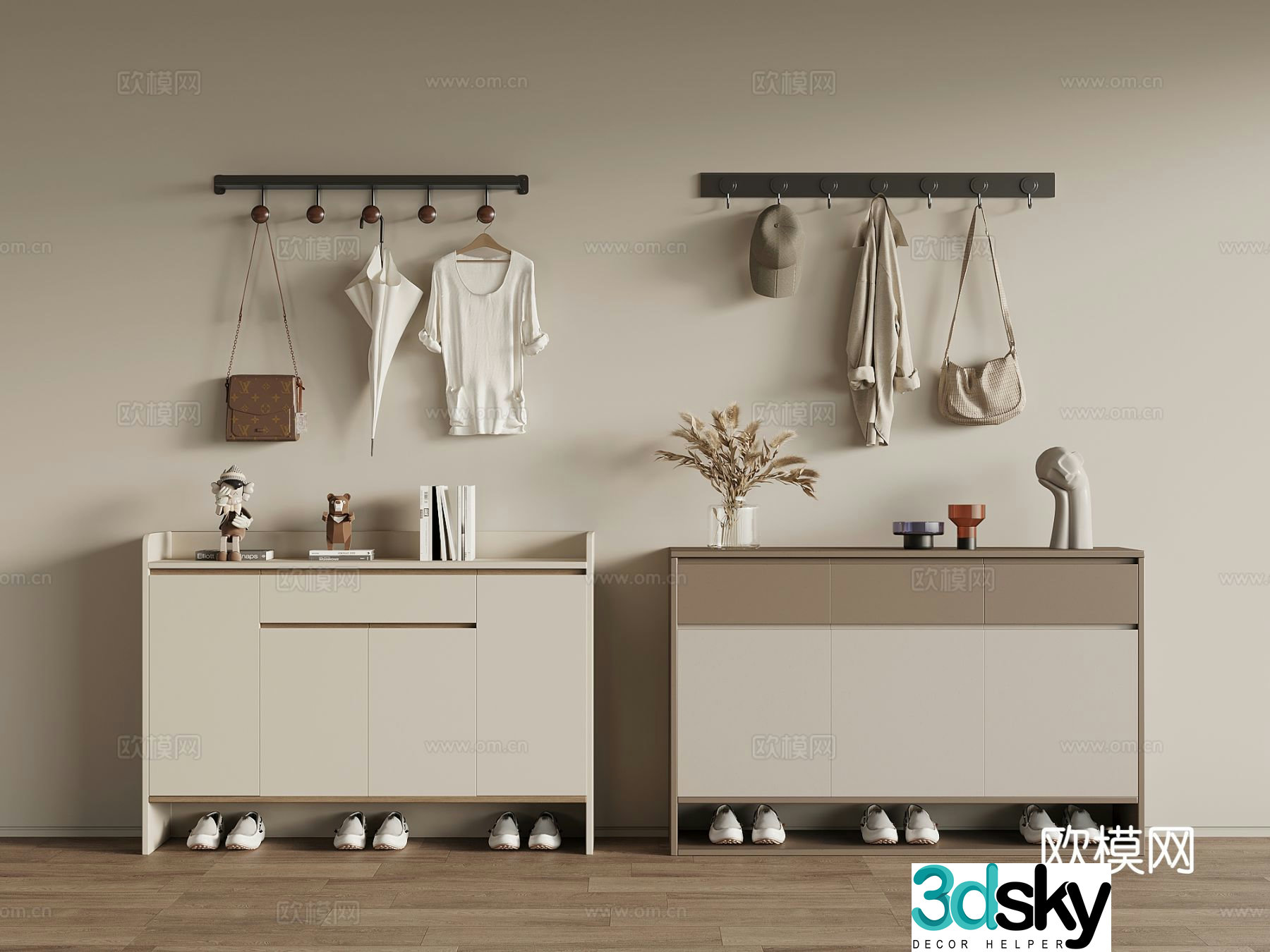 Modern entrance shoe cabinet low cabinet 3d model