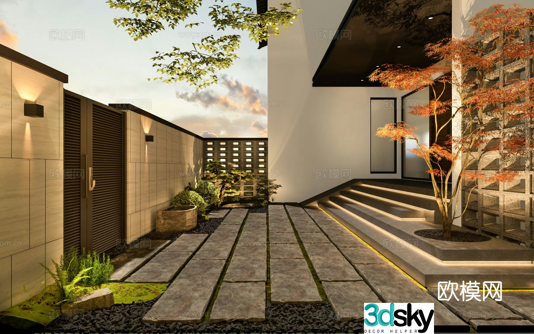New Chinese style villa garden courtyard landscape 3D model