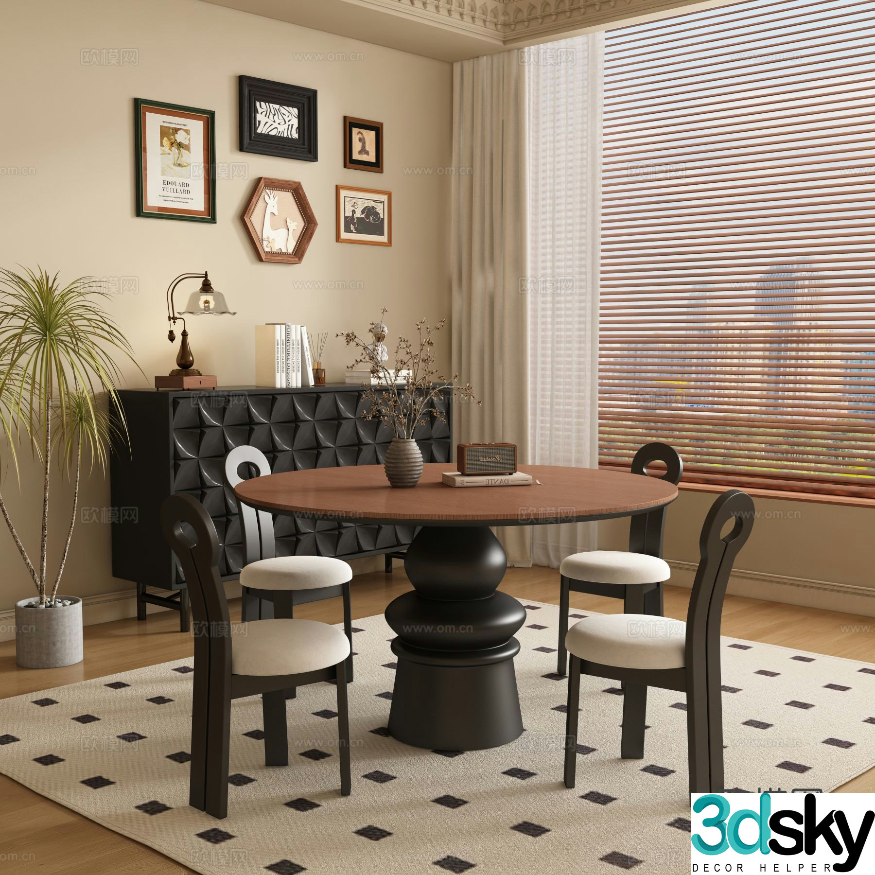 Medieval style dining table and chairs 3d model