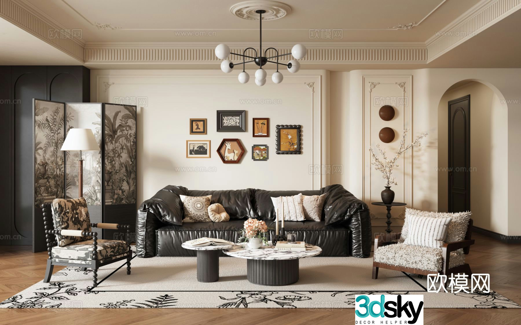 French retro living room 3d model