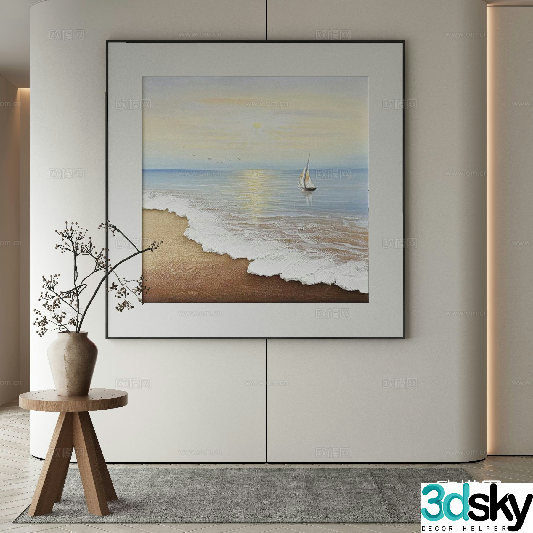 Modern beach painting decorative painting 3d model
