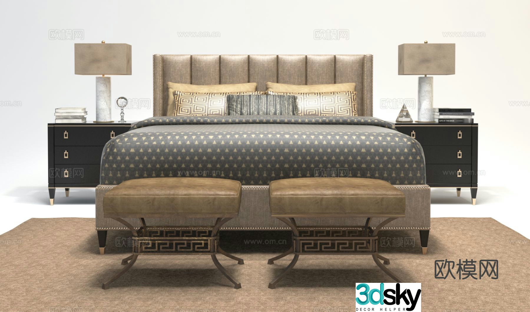 American double bed 3d model