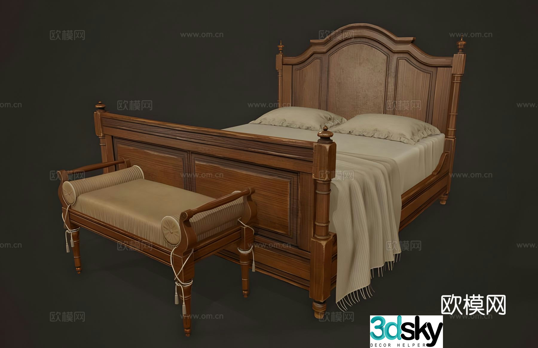 European double bed 3d model