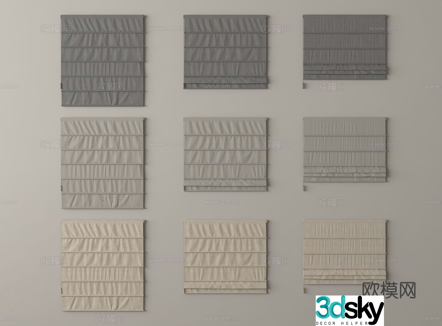 Modern curtains Roman blinds 3d model