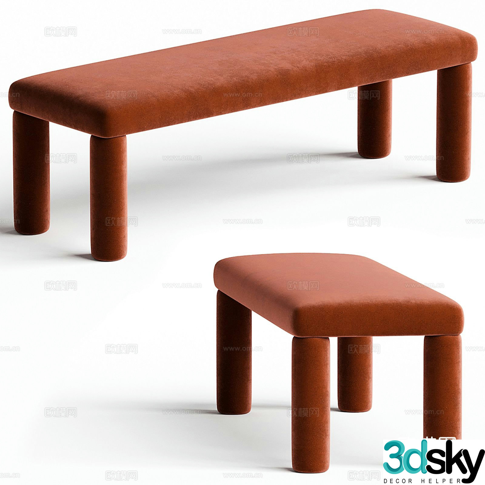 Modern footrest bedside stool 3d model