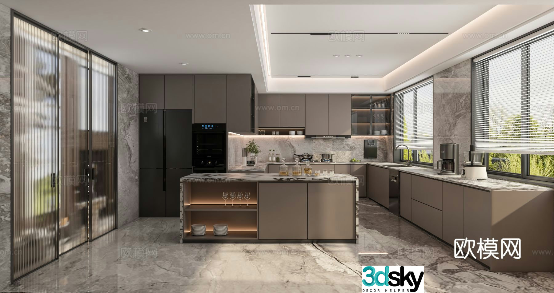 Open kitchen island cabinet 3d model
