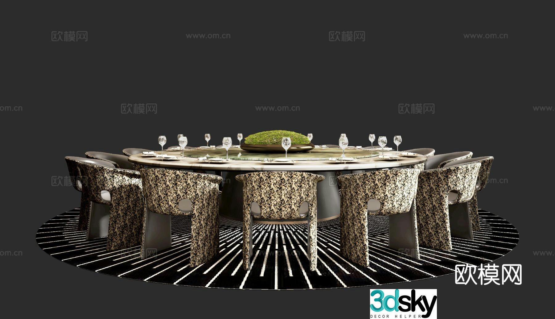 Italian dining table and chairs round table 3d model