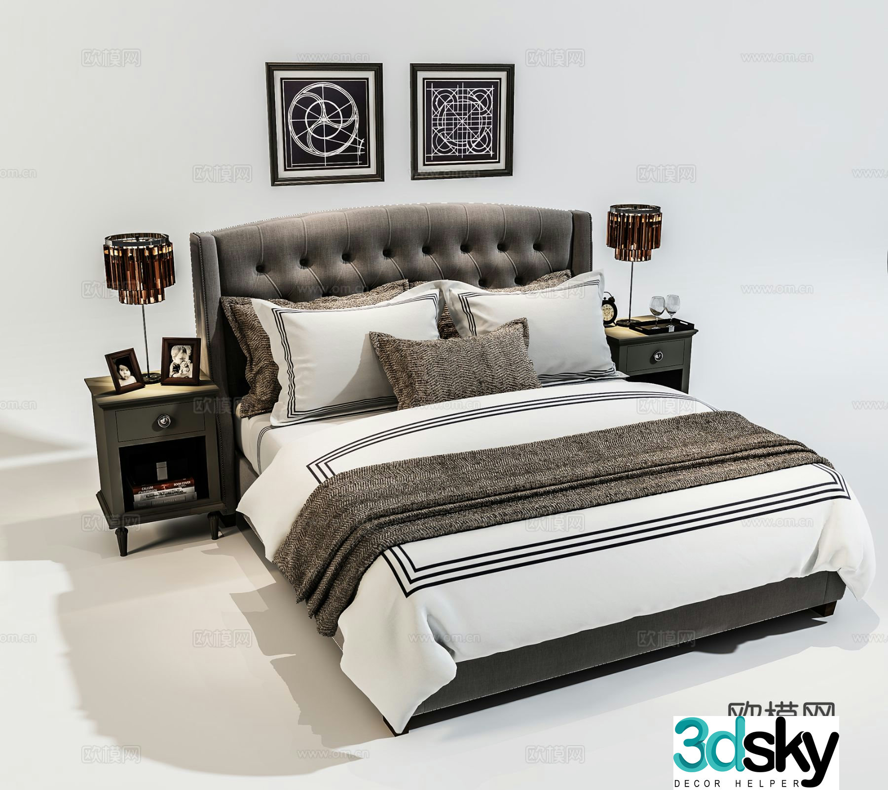 Modern double bed 3d model
