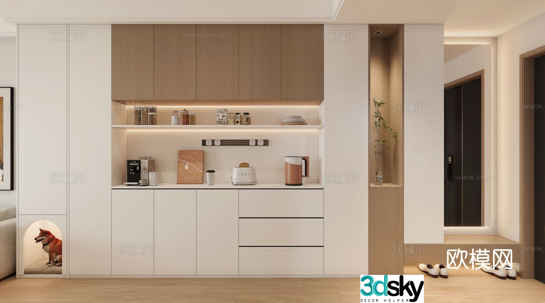 Cream style shoe cabinet 3D model of home shoe cabinet