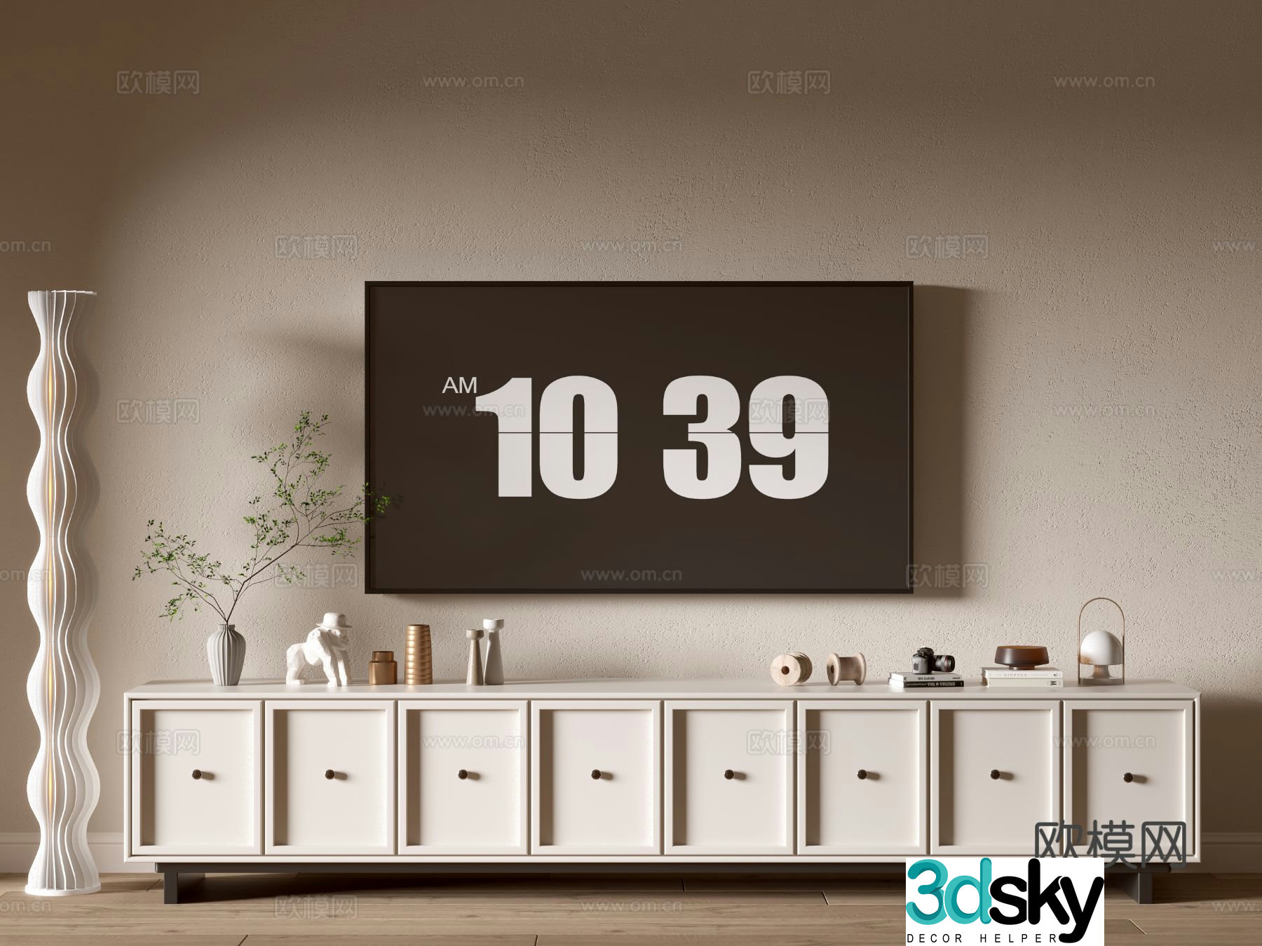 Cream style TV cabinet base cabinet 3D model