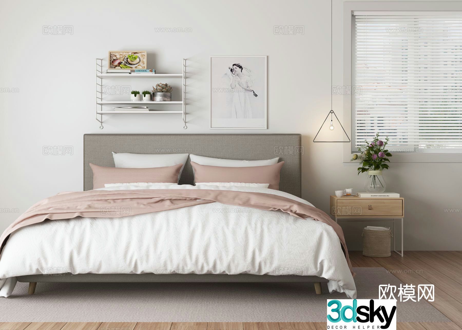 Nordic double bed 3d model