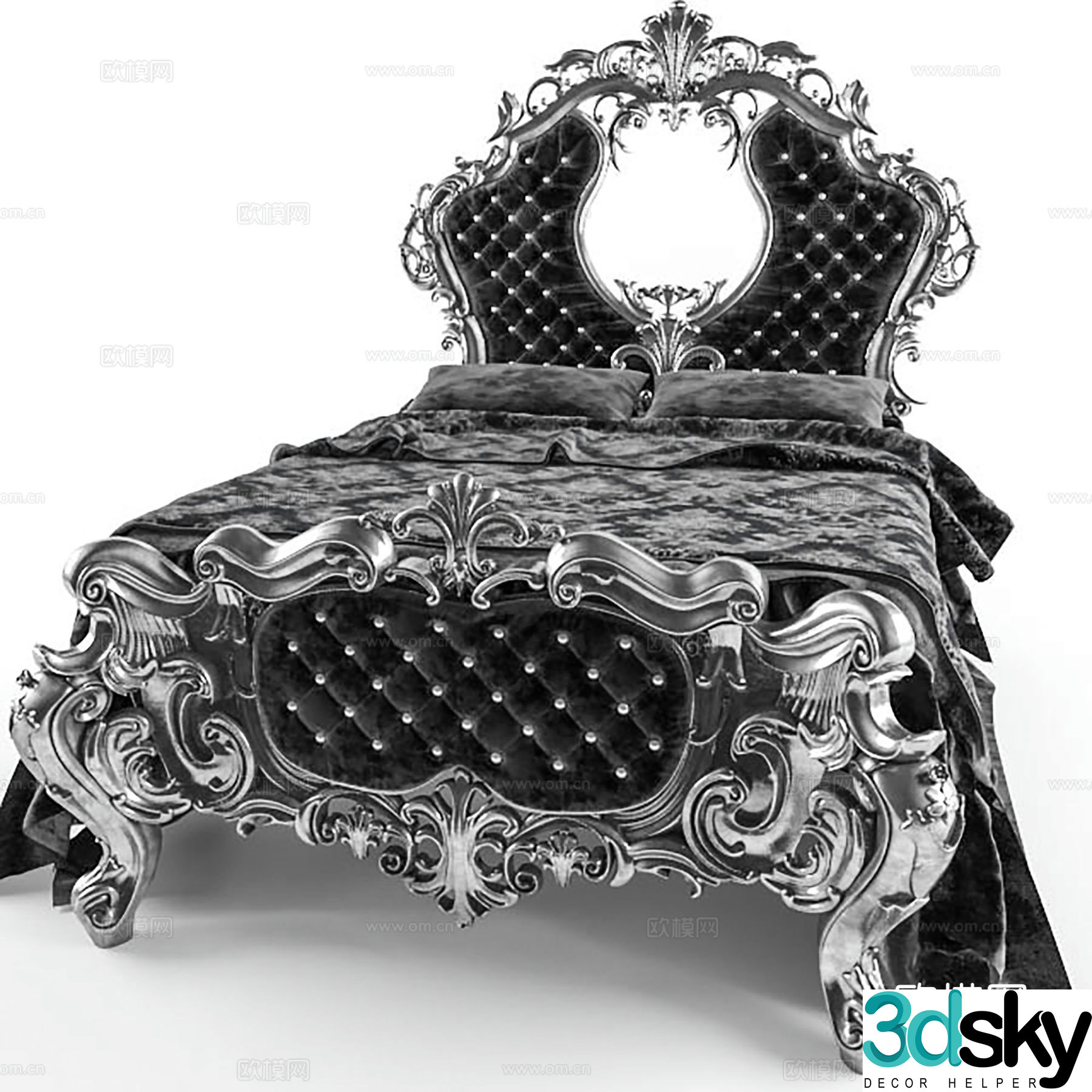 Simple European double bed 3d model