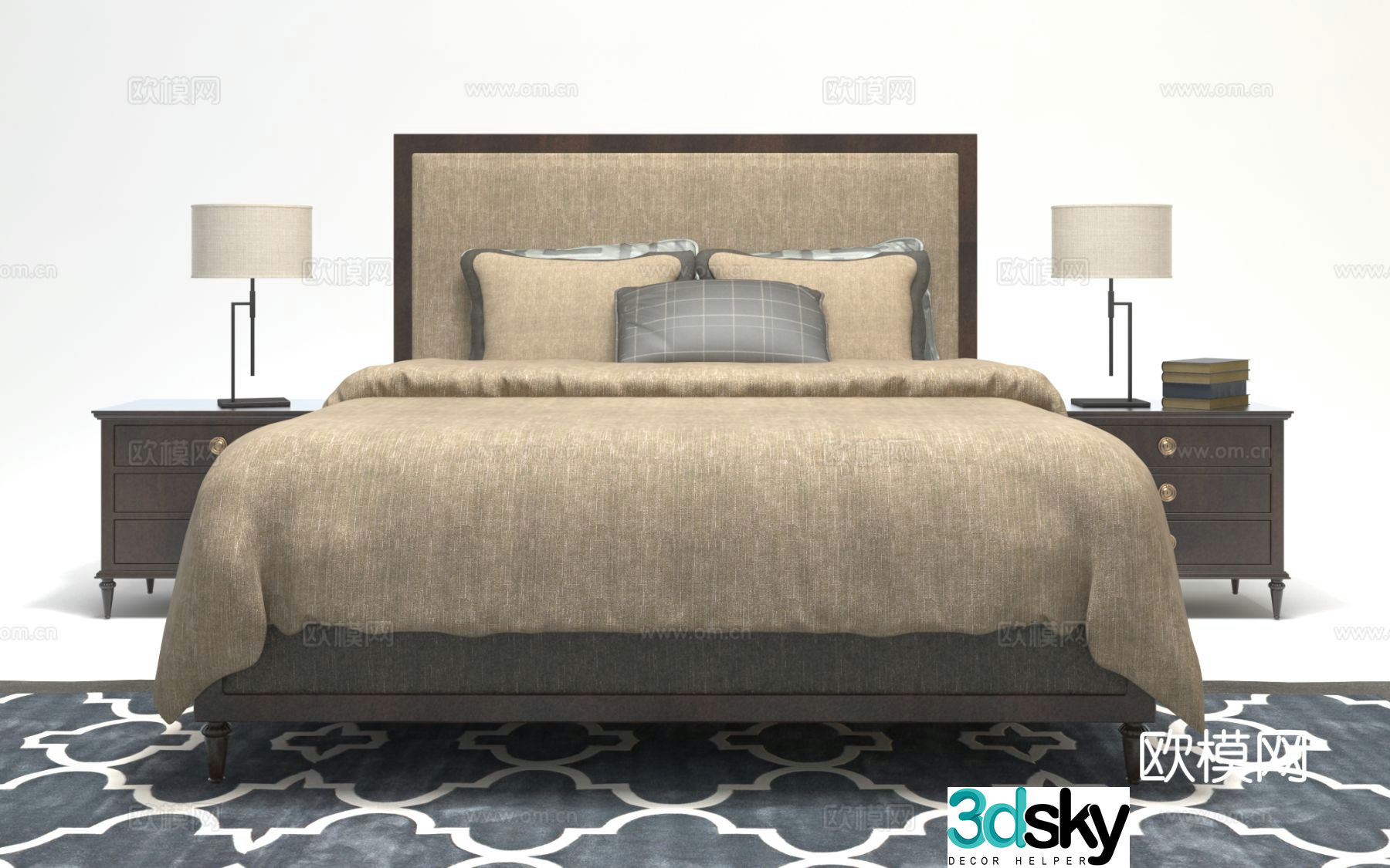 American double bed 3d model