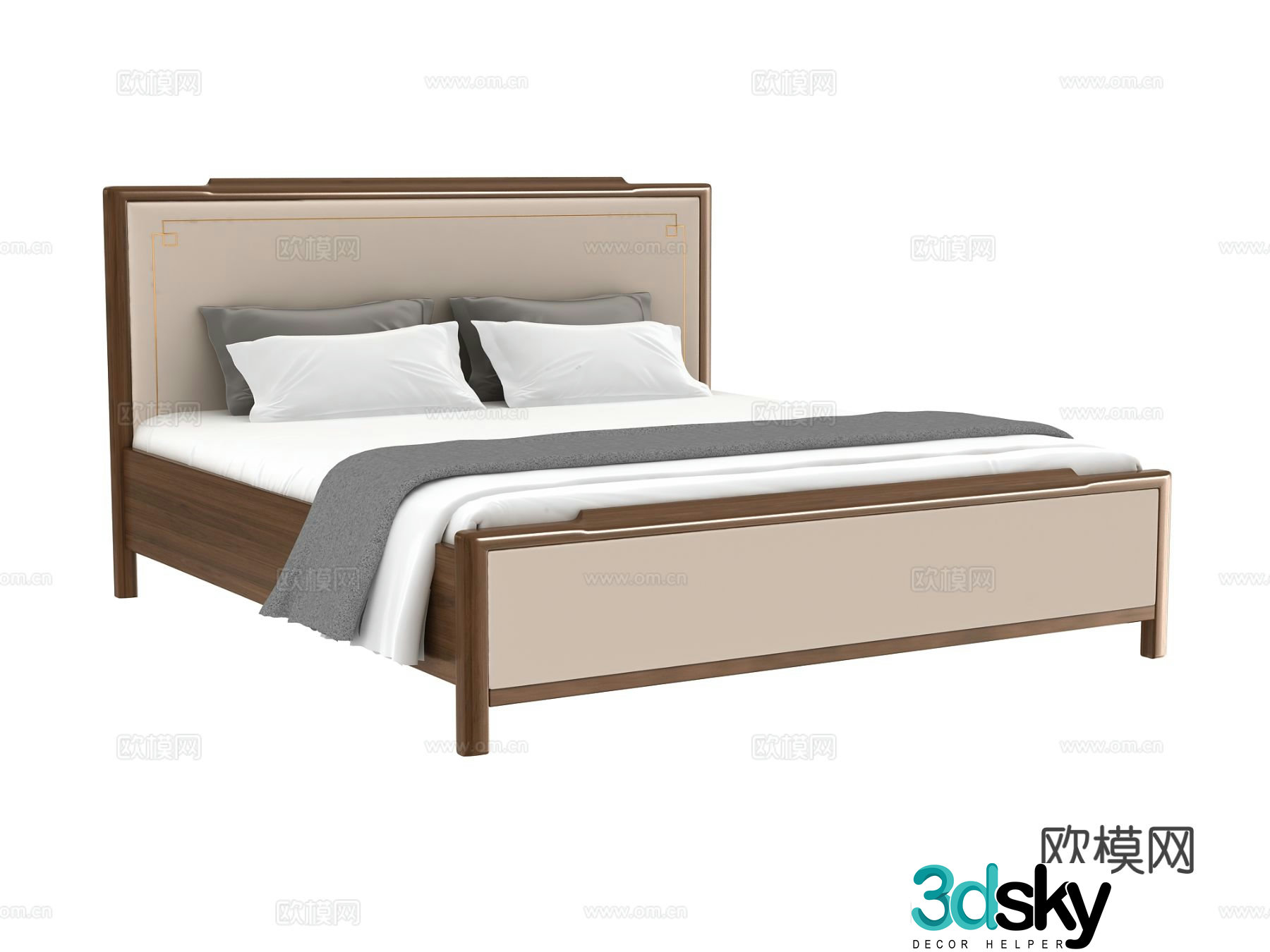 New Chinese style double bed 3d model