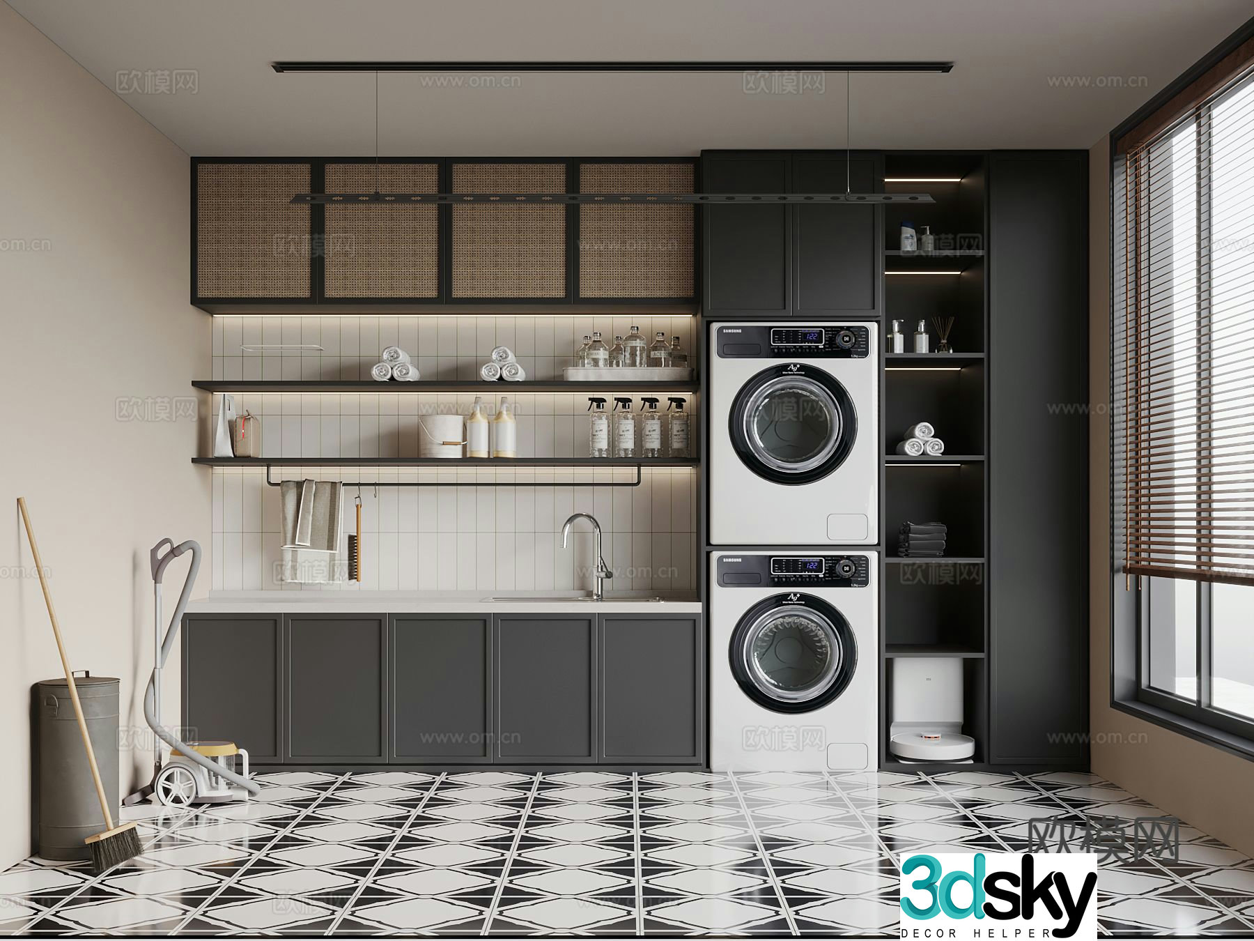 Modern balcony cabinet washing machine cabinet 3d model