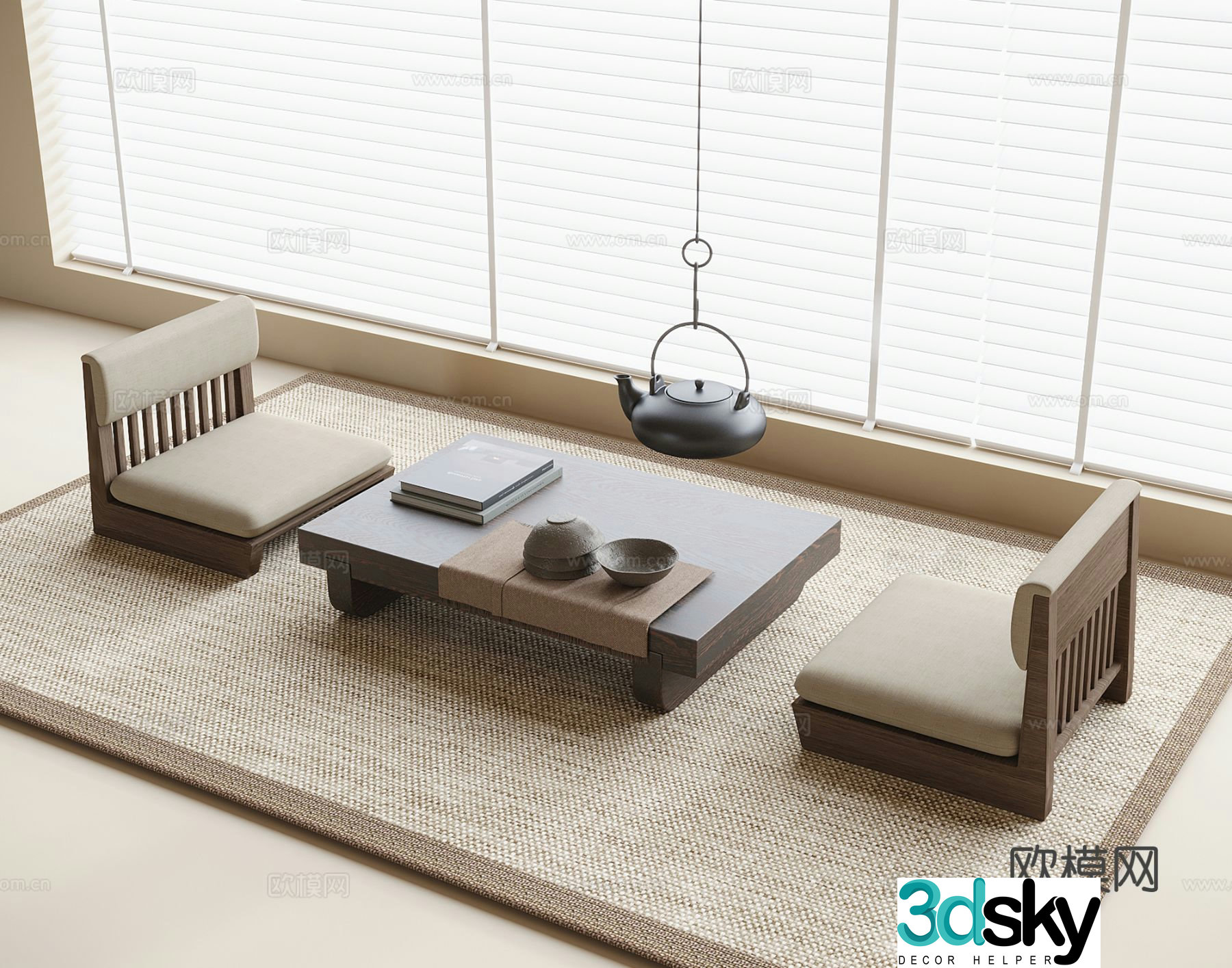 Japanese tatami tea table and chairs balcony tea table and chairs 3D model