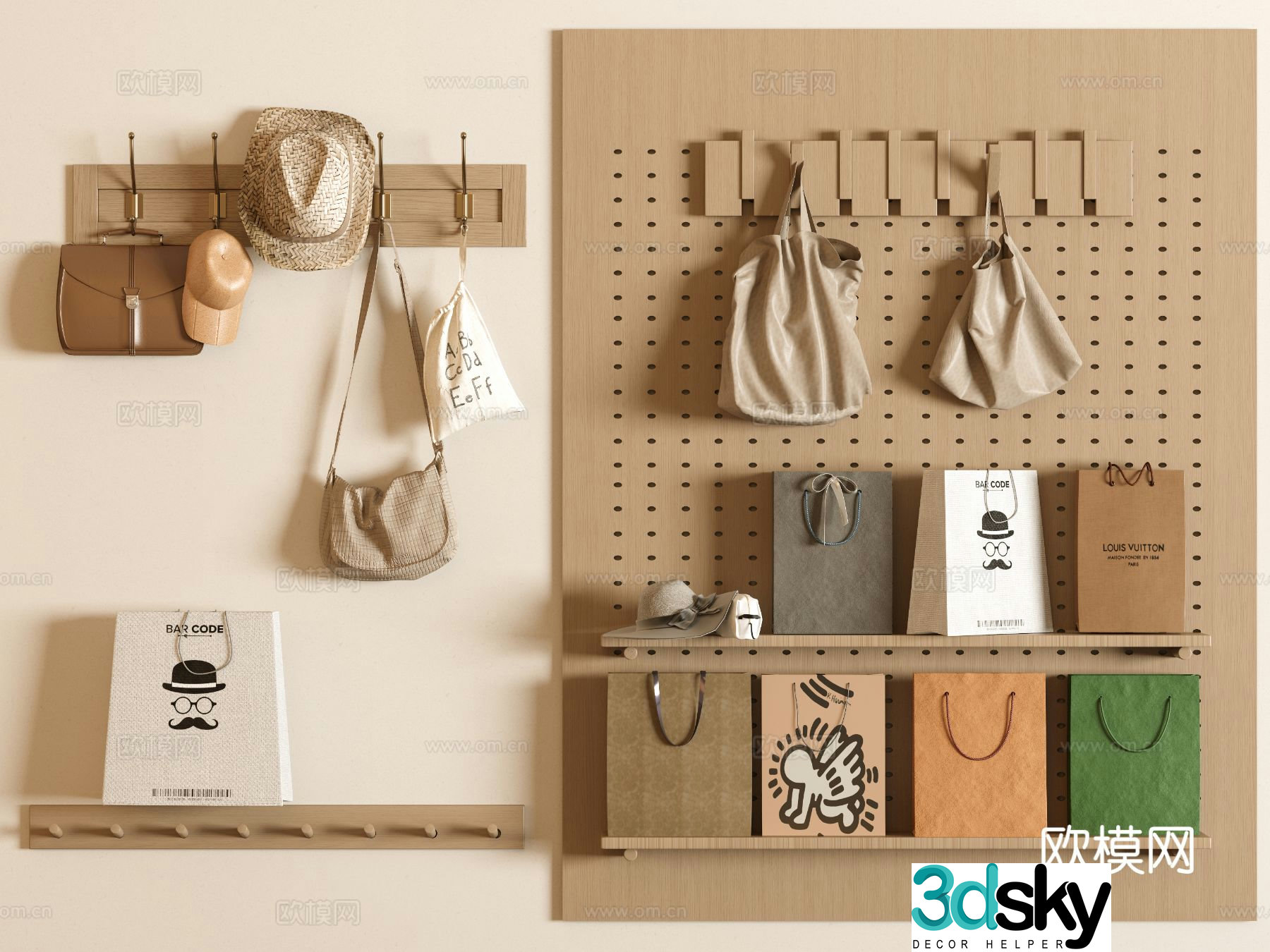 Wabi-sabi Cave hole board wall decoration clothes hook 3d model