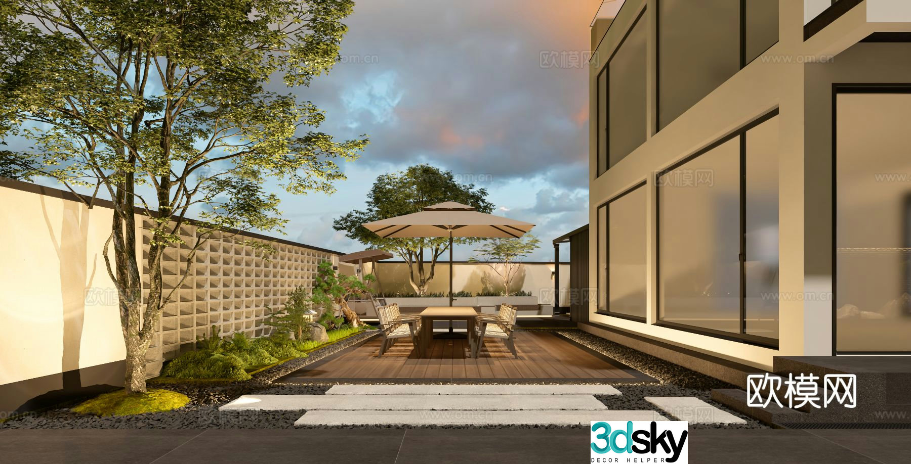 New Chinese style villa courtyard courtyard landscape 3D model