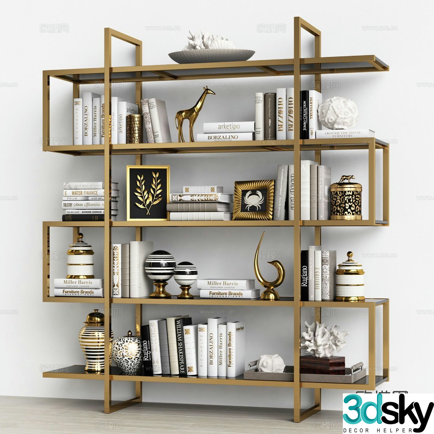 Light luxury bookcase bookshelf 3d model
