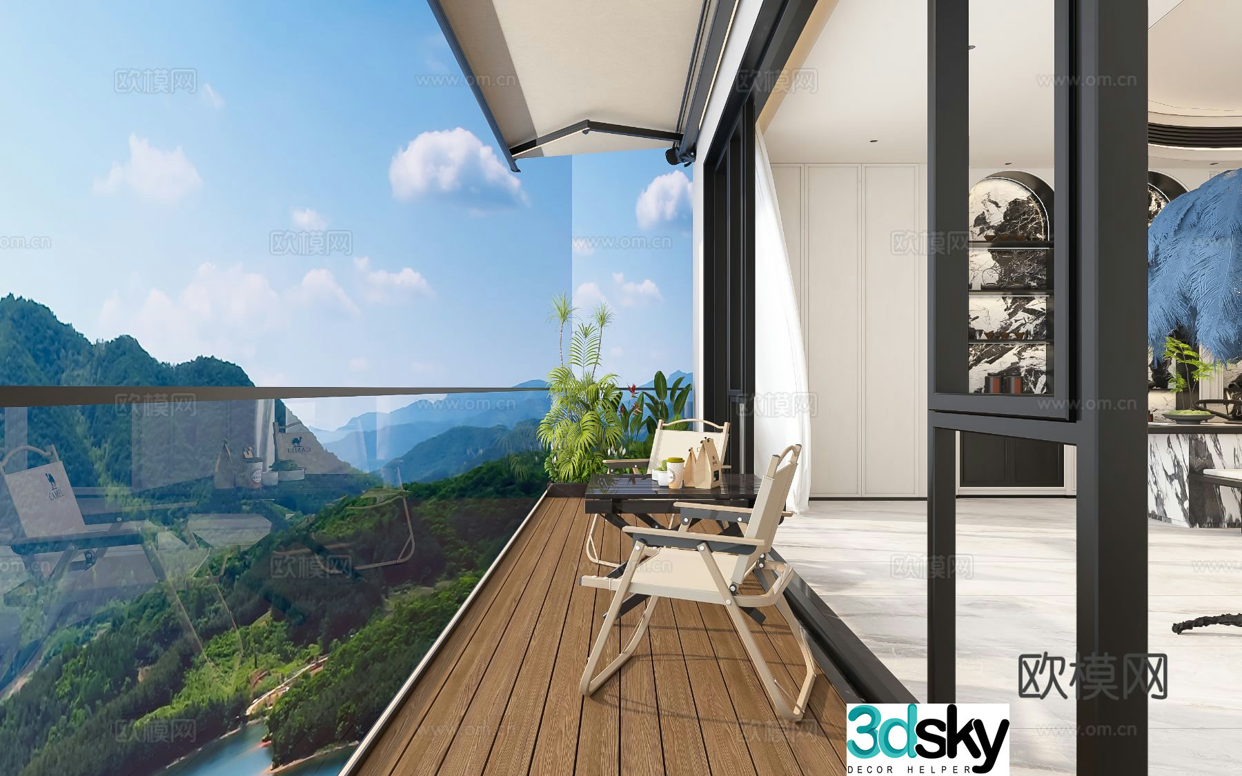 Modern living balcony leisure balcony 3d model