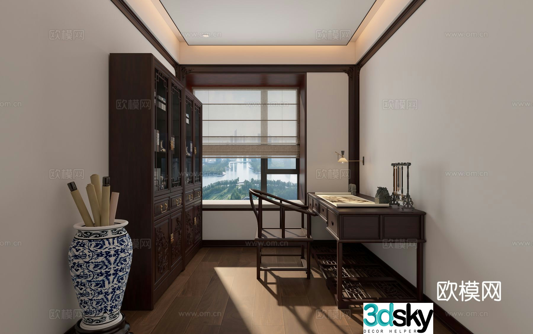 New Chinese style study 3D model