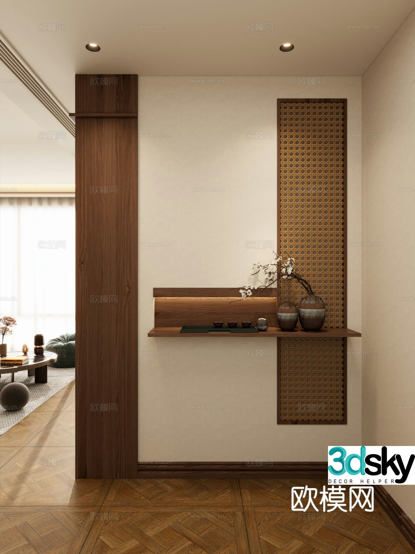 New Chinese style entrance hall decorative entrance aisle 3D model