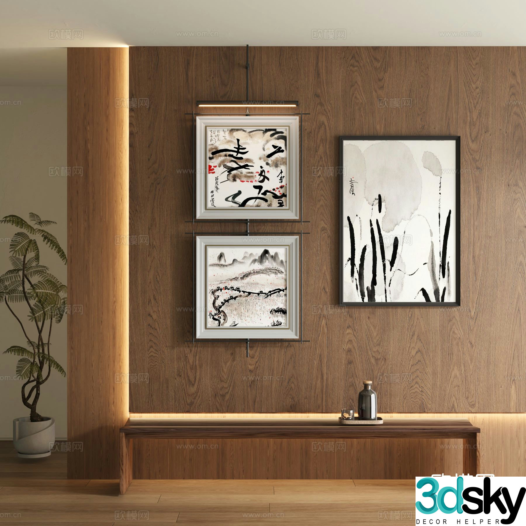 New Chinese style decorative painting ink painting hanging painting 3D model