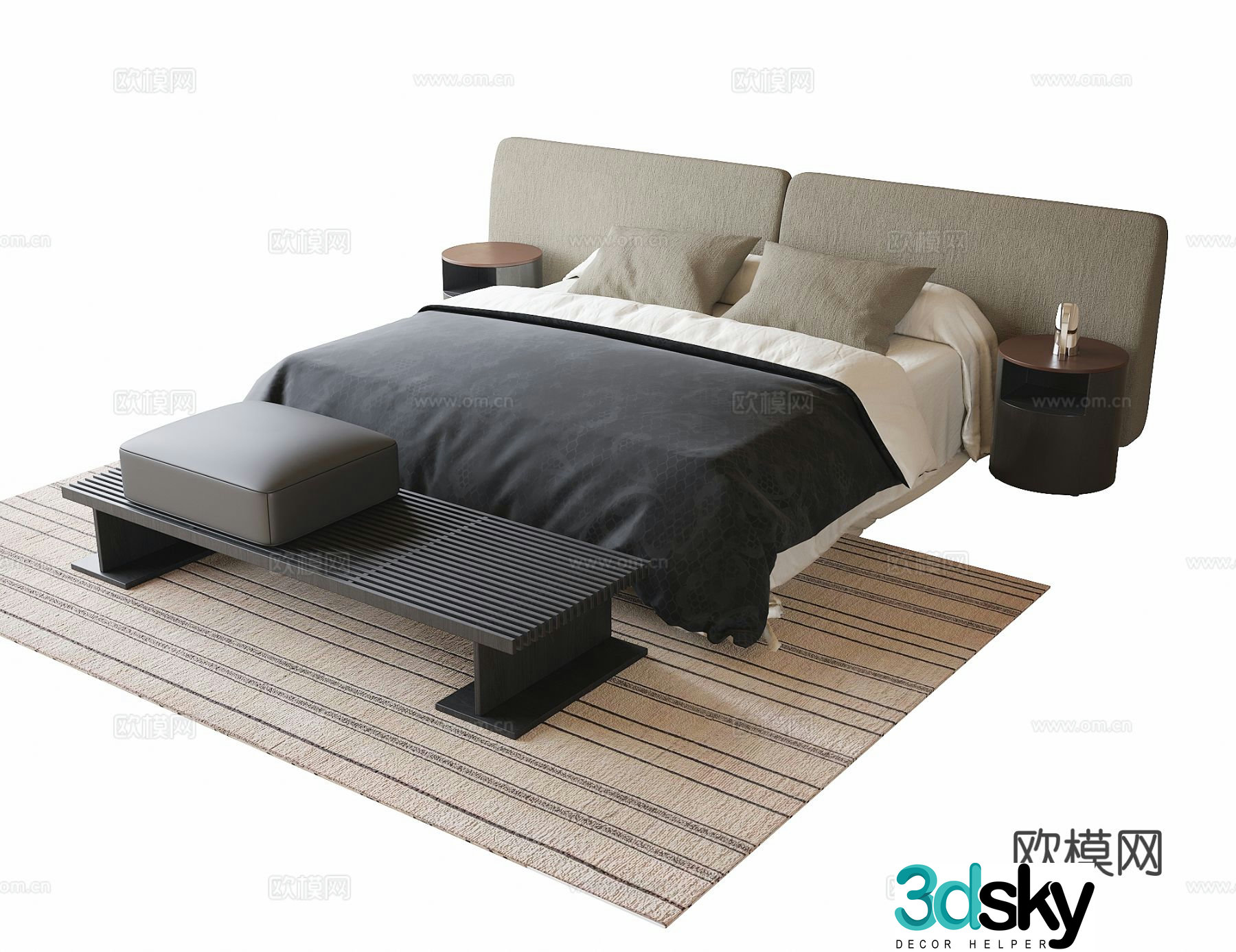 Modern double bed fabric bed 3d model