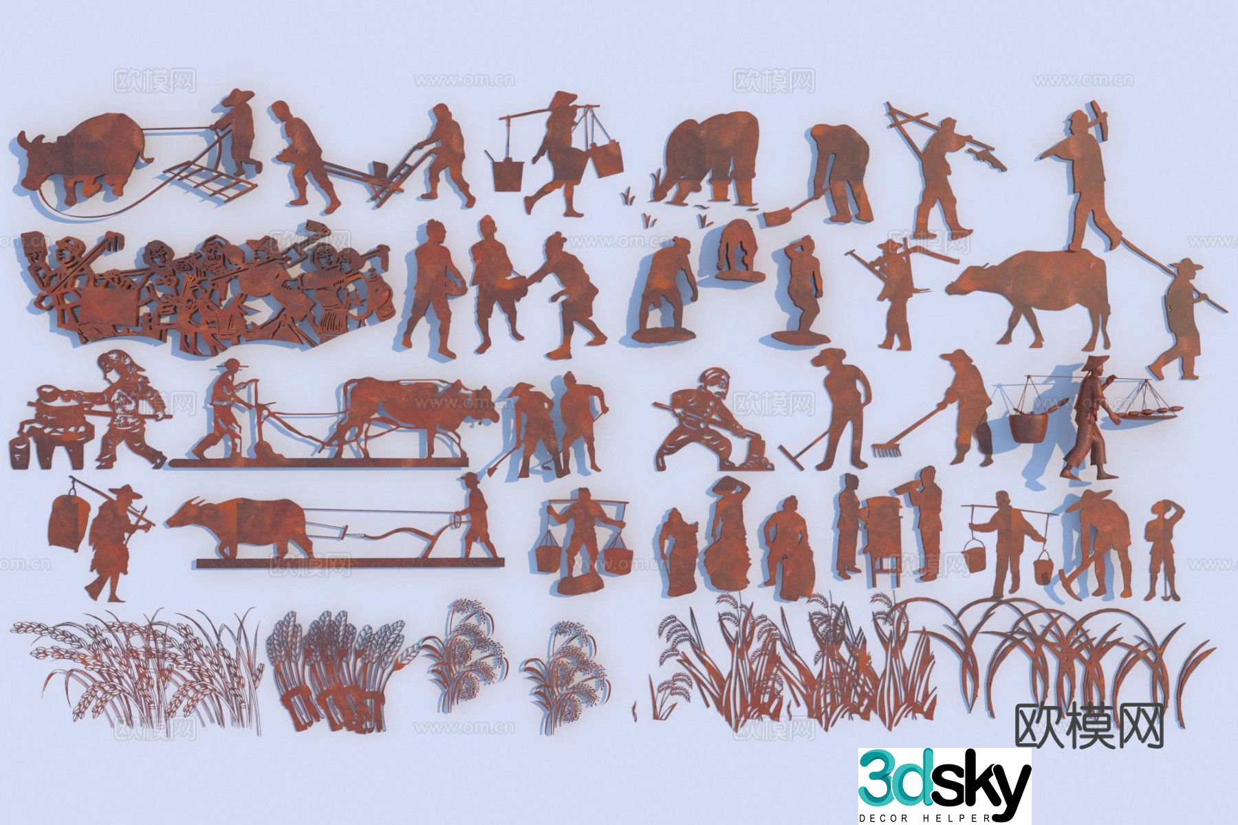 Modern sculpture sketch 3D model of labor figure silhouette