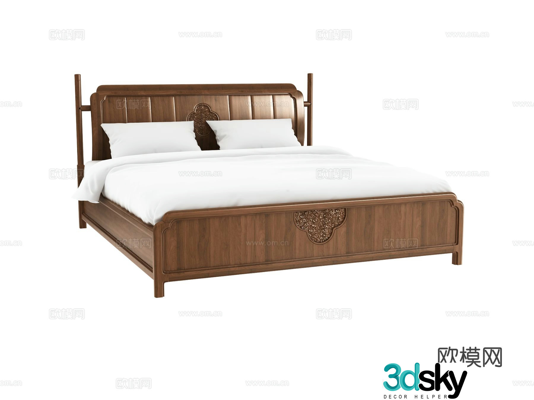 Chinese double bed 3d model