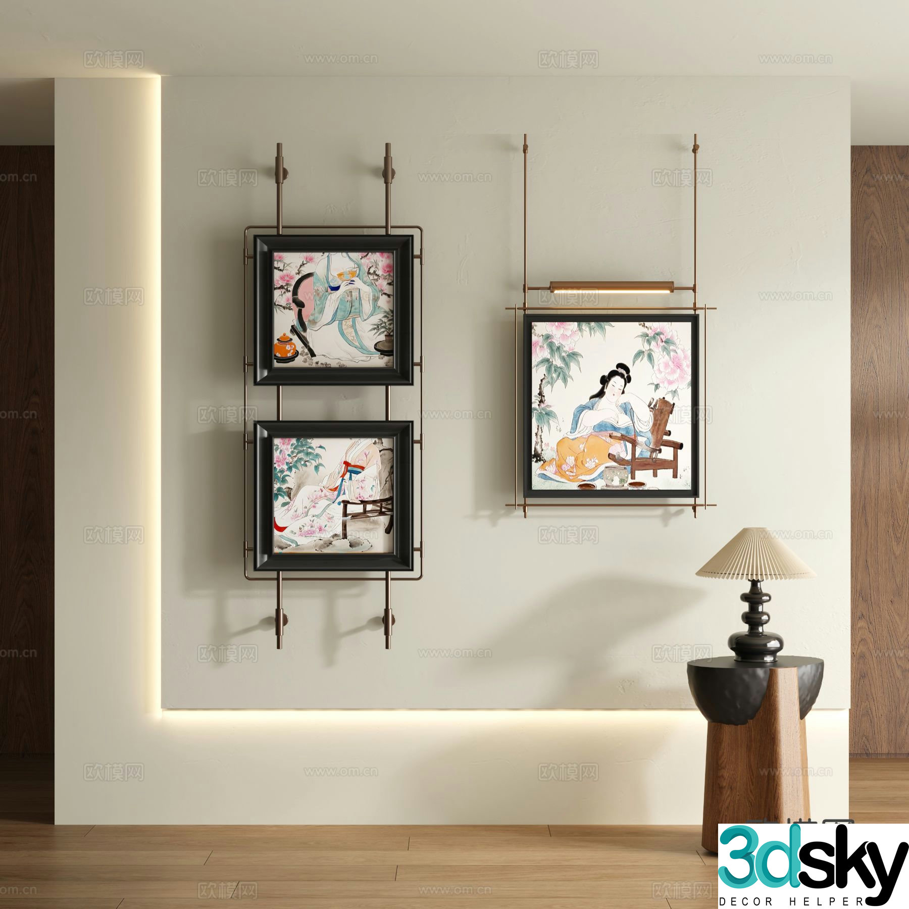 Medieval style ink painting decorative painting 3D model