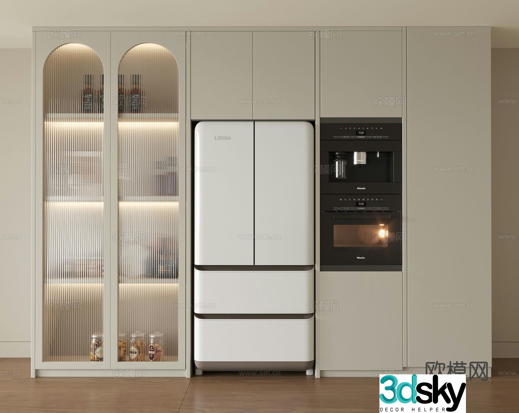 Modern built-in refrigerator sideboard wine cabinet 3D model