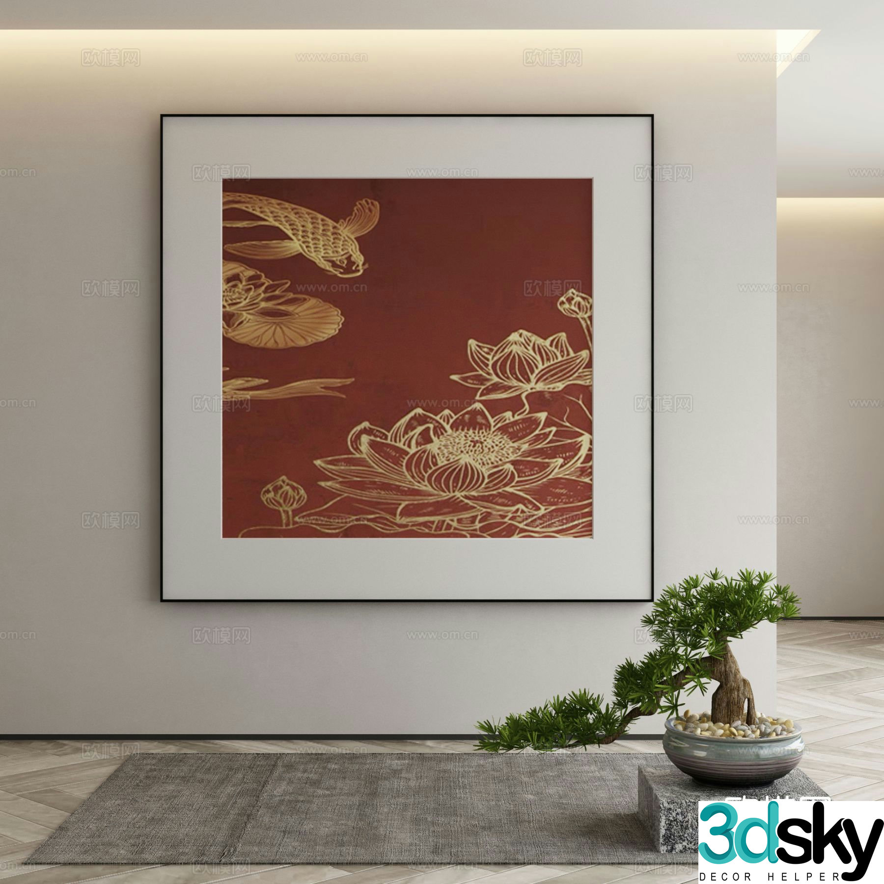 New Chinese texture painting decorative painting 3D model