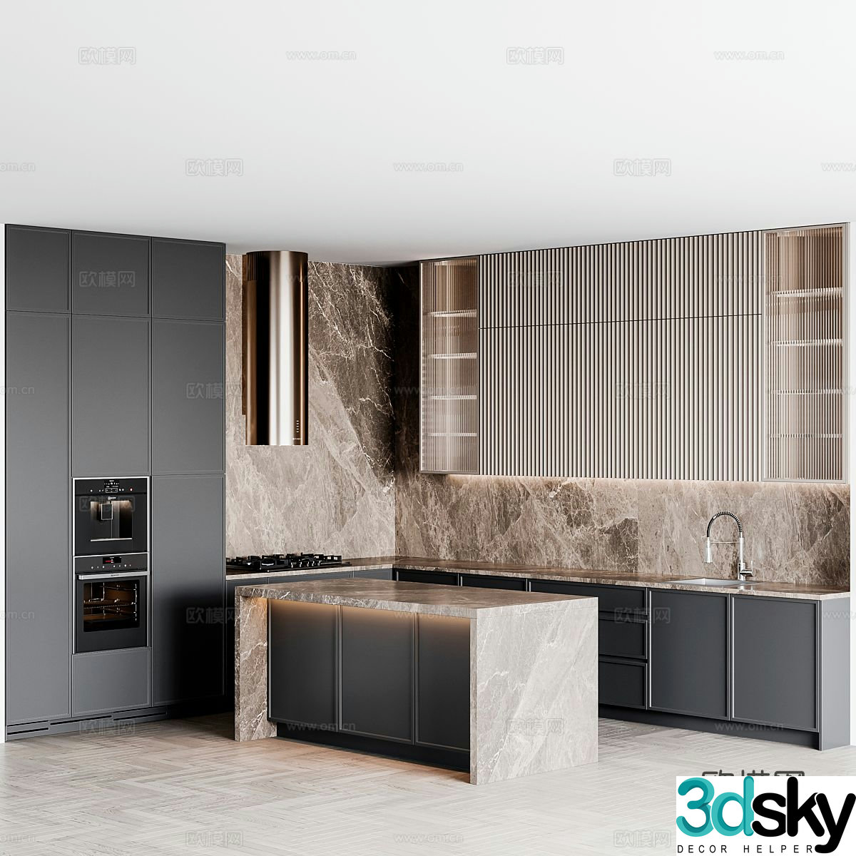 Modern island kitchen 3d model