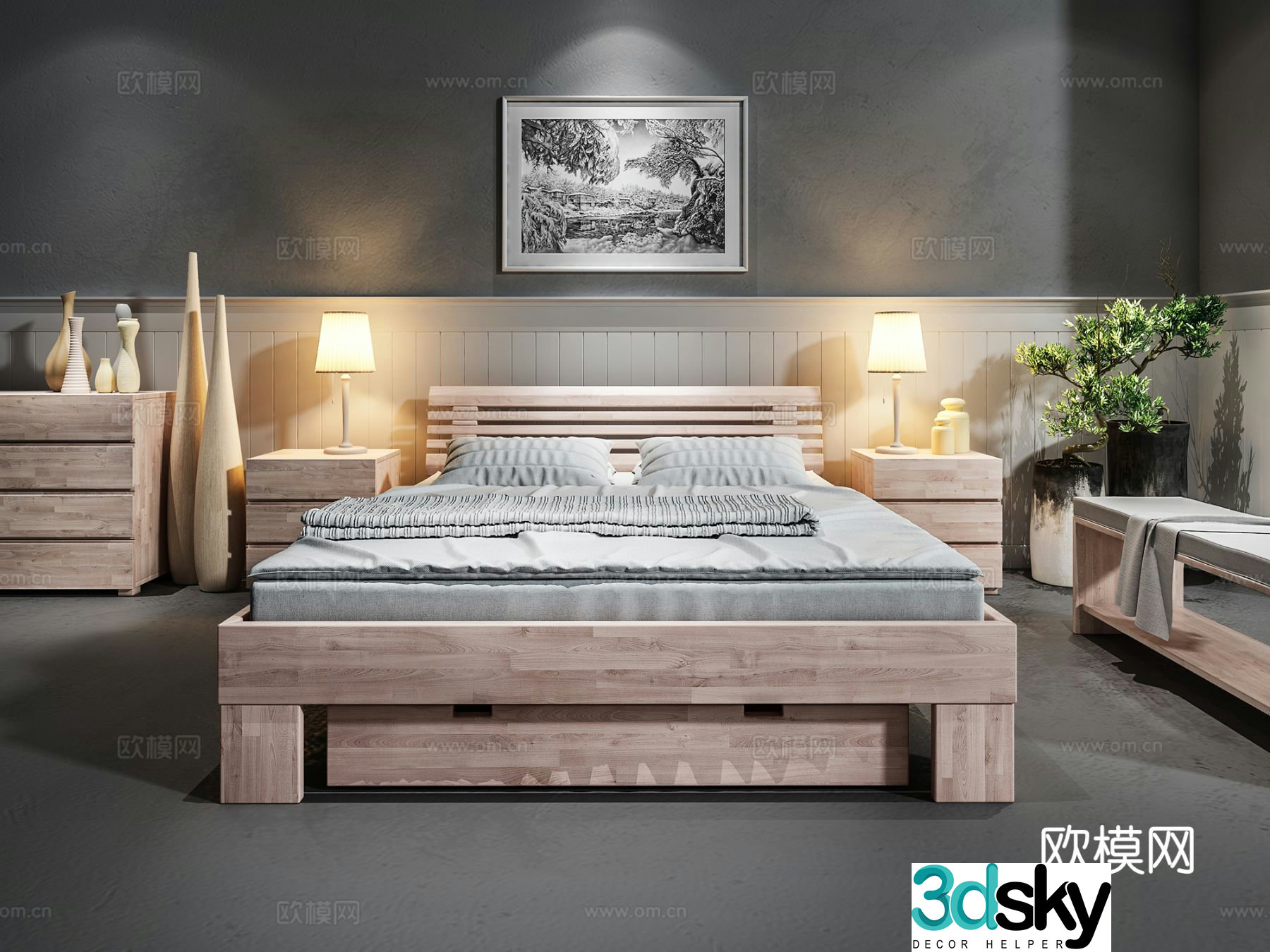 Nordic double bed 3d model